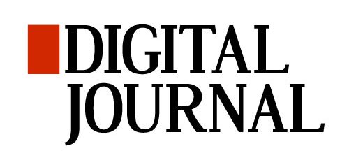Digital Journal-logo med rødt kvadrat til venstre og sort serif-tekst