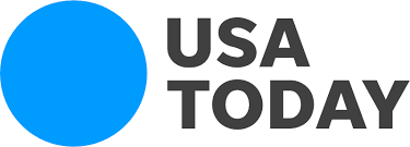 USA TODAY-logo med blå cirkel til venstre og grå, store blokbogstaver
